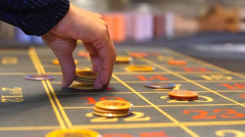 Casino Roulette Table Game with Slow-motion Jetons