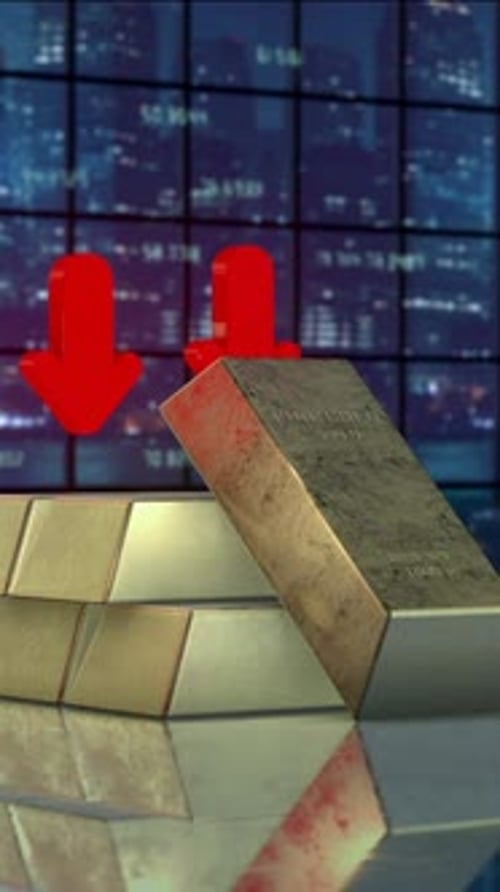 Gold Bars Decline Red Arrows Bearish Market 3D Animation