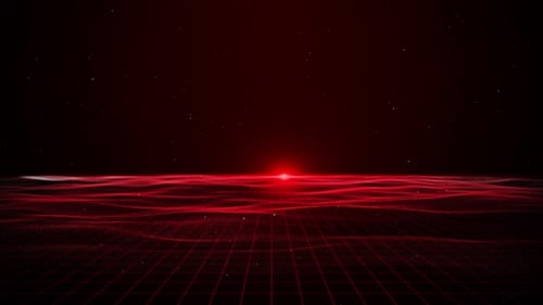Futuristic Red Digital Grid Waves with Particles Background Loop