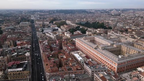 Aerial drone view of Rome, Italy during a sunny day