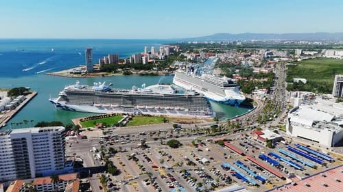 Marina Vallarta With Two Cruise Ships, Hotel Zone. Jalisco, Mexico