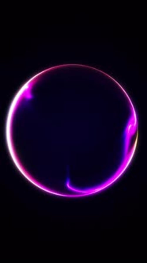 Schleifenförmige Kugel mit flüssigem rosafarbenem Farbverlauf und leuchtenden Neonrändern