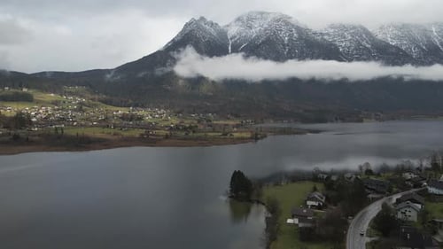 Aerial view of Hallstatter See lake, Upper Austria, Austria.