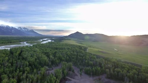 Drone View of Mountains and Gorgeous Sunset in Wyoming Above