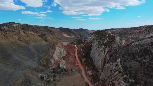 Aerial Drone View Of Unpaved Road At Cottonwood Canyon Road In Utah, USA.