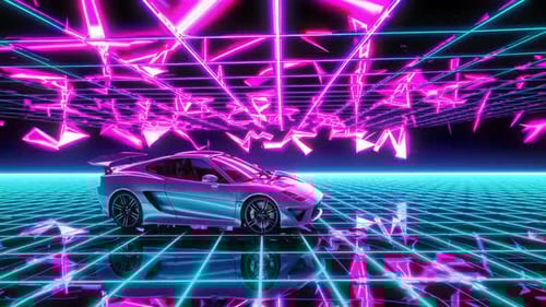 Futuristic Car Driving in Neon Grid Retro Style Seamless Loop