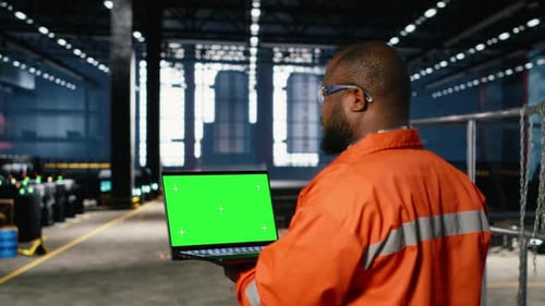 Isolated Mockup with Inspector in Industry Plant to Manage Steel Fabrication