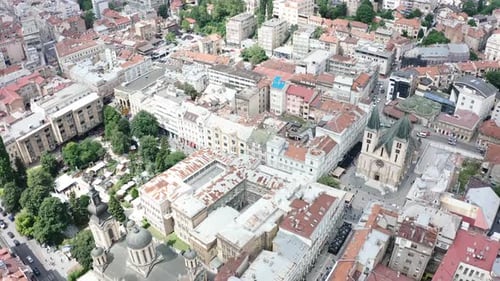 Aerial video of the capital city of Sarajevo of Bosnia and Herzegovina