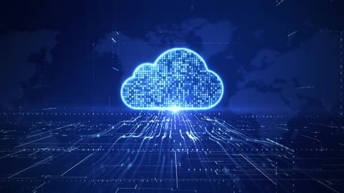 Futuristic Cloud Computing Animation with Digital Data Flow