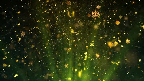 Sparkling Golden Snowflakes and Particles Flowing Background Loop