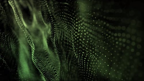 Fondo abstracto de tecnología de ondas a partir de partículas de color verde