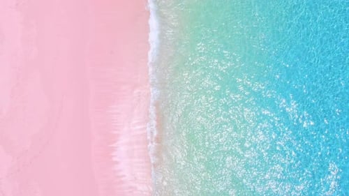 Pink beach with blue ocean. Beach with natural pink sand in Komodo national park. Aerial view
