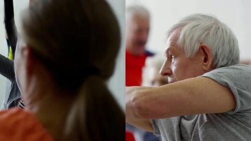 Seniors Exercise and Stretch in Bright Studio