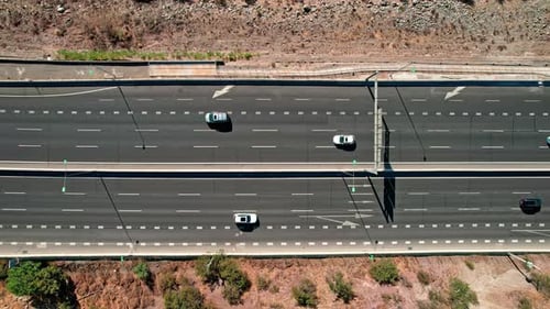 Birds Eye View of Cars Driving on Highway