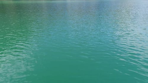 Turquoise Water in a Mountain Forest Lake with Pine Trees