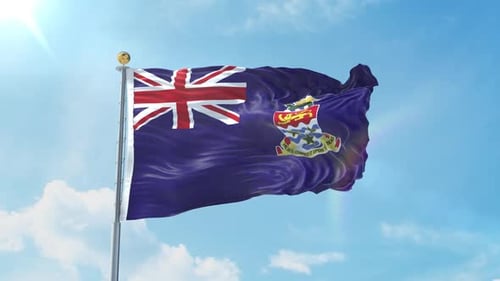 Realistic Waving Cayman Islands Flag Against Blue Sky