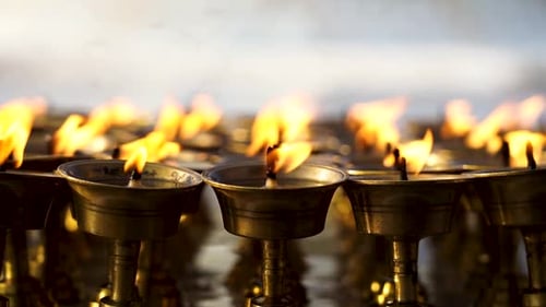 Closeup view of Burning earthern lamp