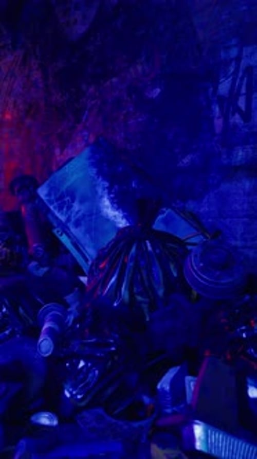 BlueHued Nighttime Alleyway Trash Pile