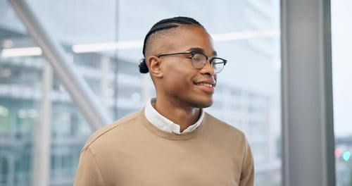 Face, smile and black man, designer and entrepreneur in office, startup company and workplace