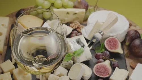 Cheese Board with Wine and Assorted Gourmet Foods