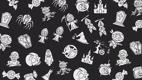 Animated Halloween Cartoon Icons Seamless Loop Background