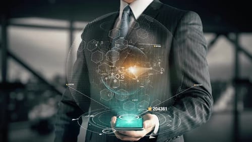 Businessman with Website Production Hologram Concept