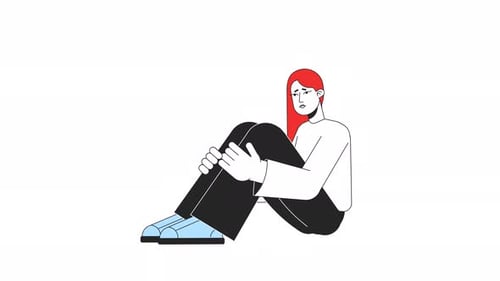 Flat Design Animation of Woman Sitting and Reflecting