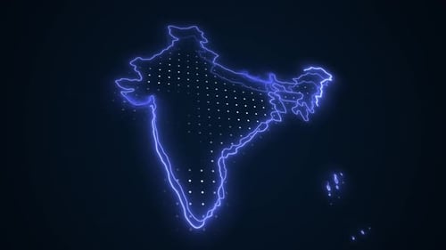 Fondo de contorno de borde de mapa de la India en azul neón 3D
