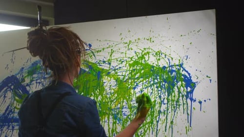 Artist Creates Abstract Painting in Studio