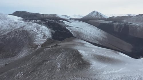 Black solid lava basalt on surface of mountain slope in Iceland landscape, Geldingadalsgos