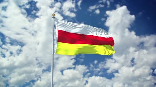 Realistic Waving Flag on Cloudy Sky with White Red Yellow Stripes