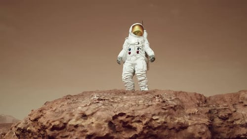 Astronaut Observes Vast Mars Landscape From Cliff Edge 5
