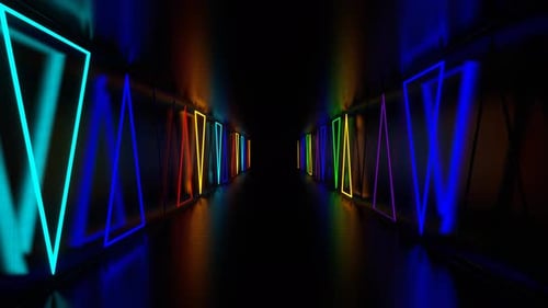 Multicolor Side Neon Strobe Triangles In Tunnel Background Vj Loop In 4K