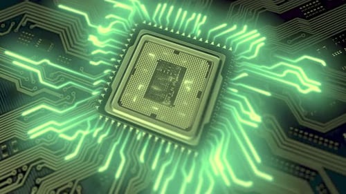 Microchip glows on circuit board