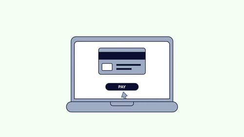 Animación de pago en la pantalla del portátil