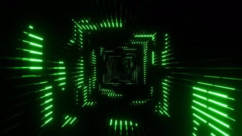 Green Neon Equalizer In A Square Tunnel Background Vj Loop In 4K