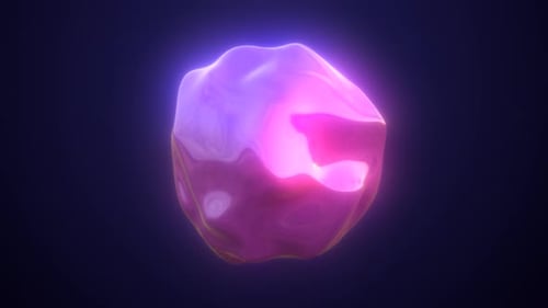 Boule morphante irisée de haute technologie ronde en métal liquide, sphère magique d'énergie violette