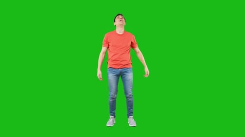 Young Man Posing on Green Screen Background