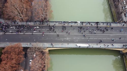 Aerial view of the people protest