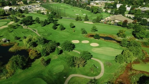 Orbit Shot Of Golf Course With Green Grass And Trees, Northbrook , Illinois, Chicago