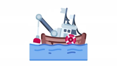 Flat Design Fishing Boat Animation for Marine Projects