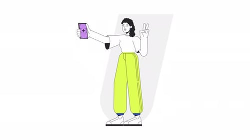 Flat Design Woman Taking Selfie Animation