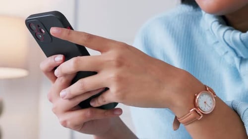 Hands Using Smartphone Device Indoors Close Up