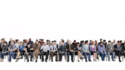 Front View Group of 3D People Sitting on Chairs with Alpha Channel