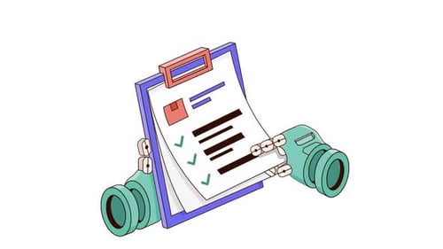 Animated Clipboard with Binoculars and Checklist Review