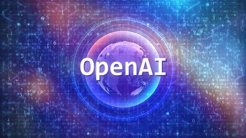 OpenAI Text over Futuristic Cyberspace Background with HUD, Numbers, and Globe