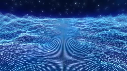 Abstract Futuristic Blue Grid Particle Wave Background