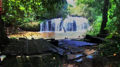 smooth stable dolly shot of waterfall shot in prores raw in the jungle