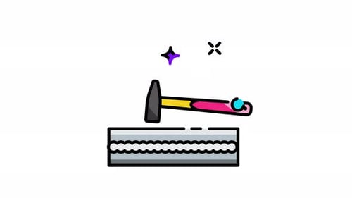 Animated Flat Design Hammer Striking Surface