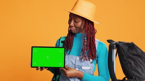 Joyful Person Holding Tablet on Camera